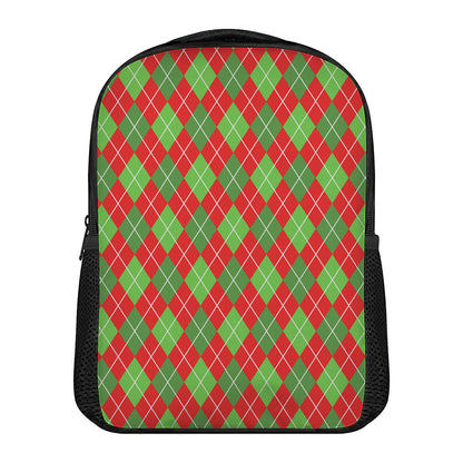 Red And Green Argyle Pattern Print Casual Backpack