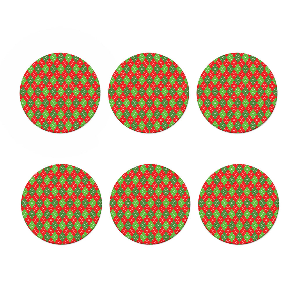Red And Green Argyle Pattern Print Coaster Set
