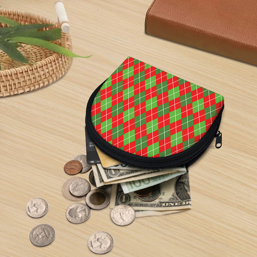 Red And Green Argyle Pattern Print Coin Purse