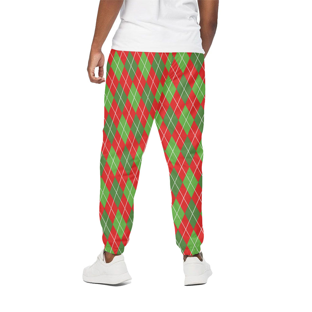 Red And Green Argyle Pattern Print Cotton Pants
