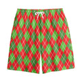 Red And Green Argyle Pattern Print Cotton Shorts