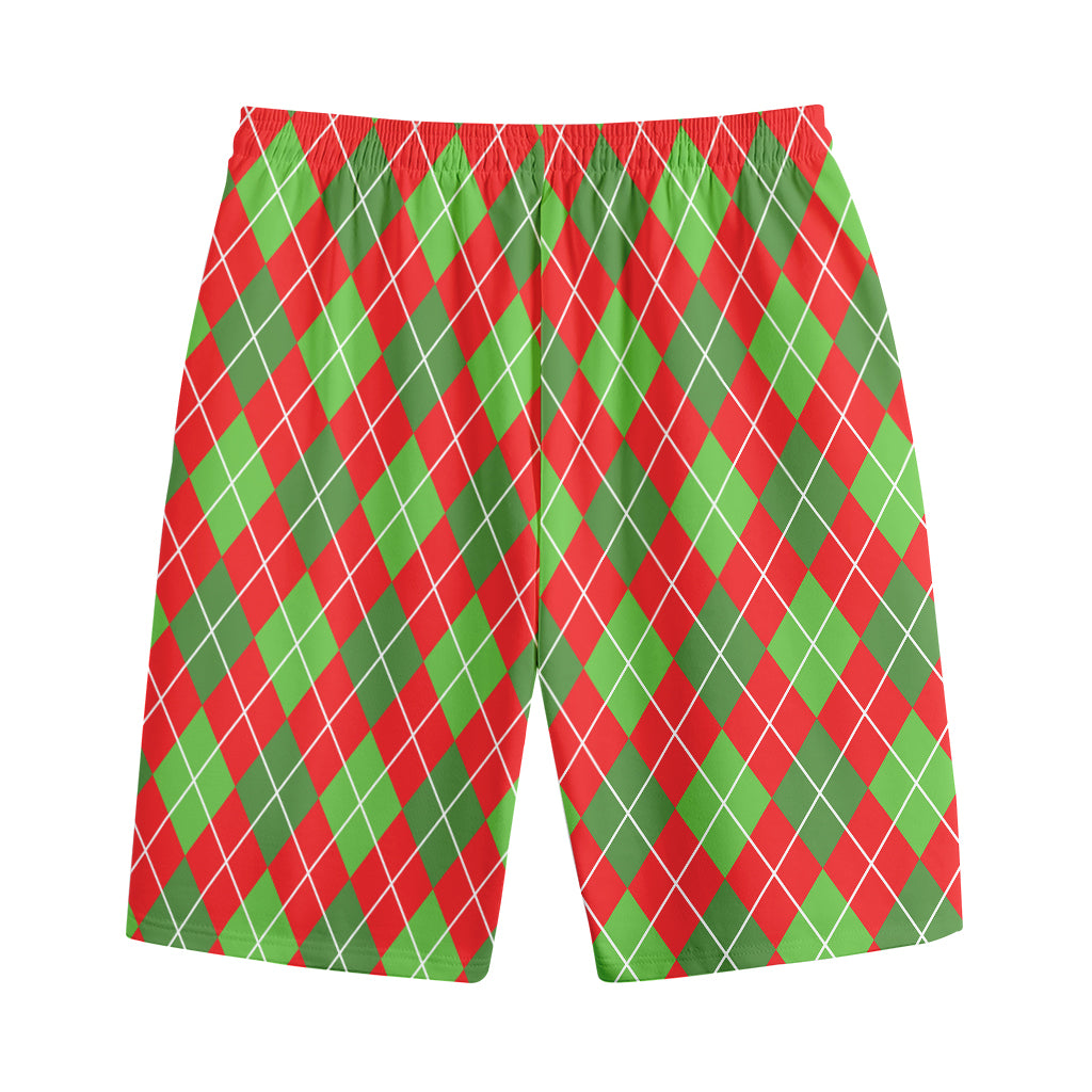 Red And Green Argyle Pattern Print Cotton Shorts