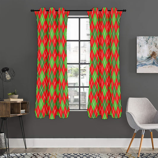Red And Green Argyle Pattern Print Curtain