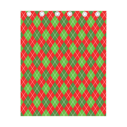 Red And Green Argyle Pattern Print Curtain