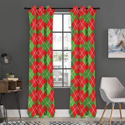 Red And Green Argyle Pattern Print Curtain