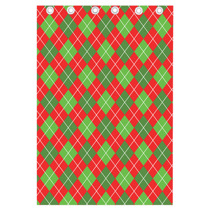 Red And Green Argyle Pattern Print Curtain