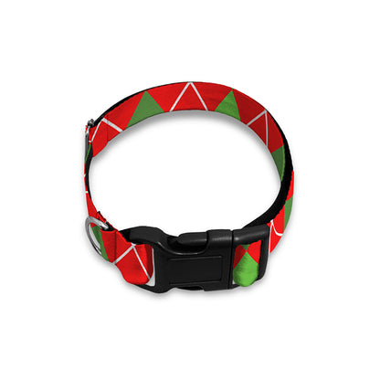 Red And Green Argyle Pattern Print Dog Collar