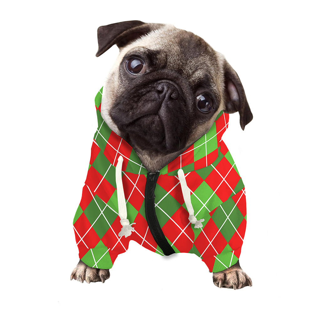 Red And Green Argyle Pattern Print Dog Zip Up Hoodie