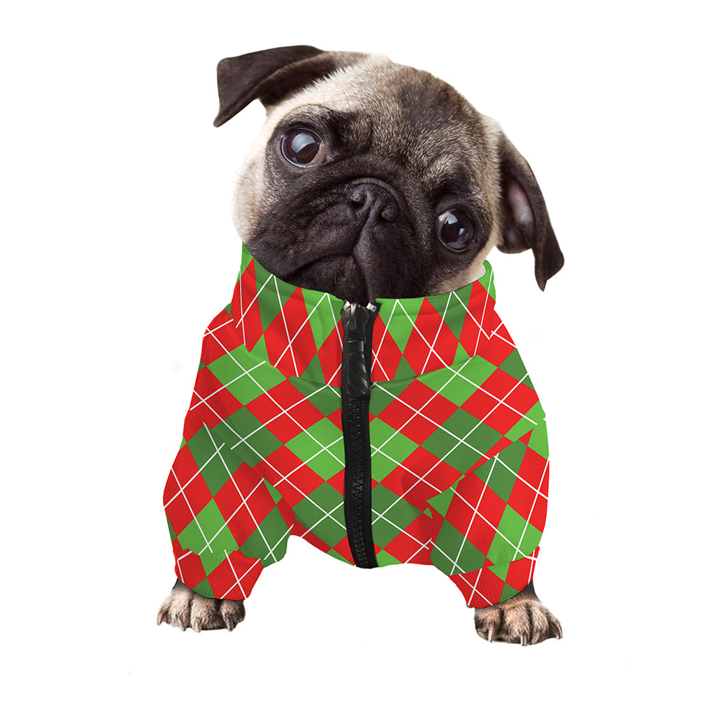 Red And Green Argyle Pattern Print Dog Zip Up Jacket