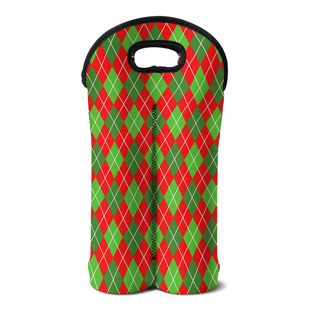 Red And Green Argyle Pattern Print Double Neoprene Wine Tote