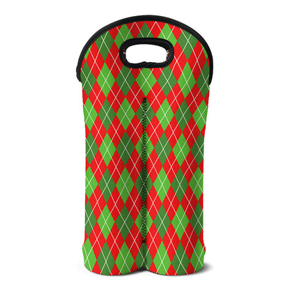 Red And Green Argyle Pattern Print Double Neoprene Wine Tote