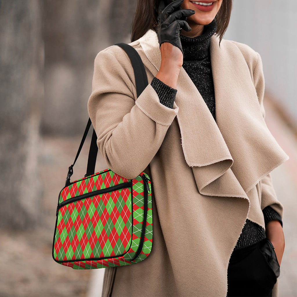 Red And Green Argyle Pattern Print Double Strap Bible Bag