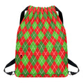 Red And Green Argyle Pattern Print Drawstring Backpack