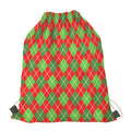 Red And Green Argyle Pattern Print Drawstring Bag