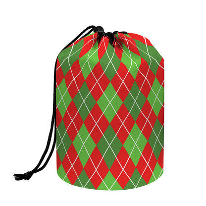 Red And Green Argyle Pattern Print Drawstring Makeup Bag