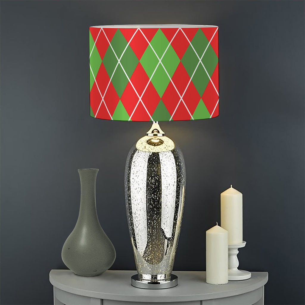 Red And Green Argyle Pattern Print Drum Lamp Shade