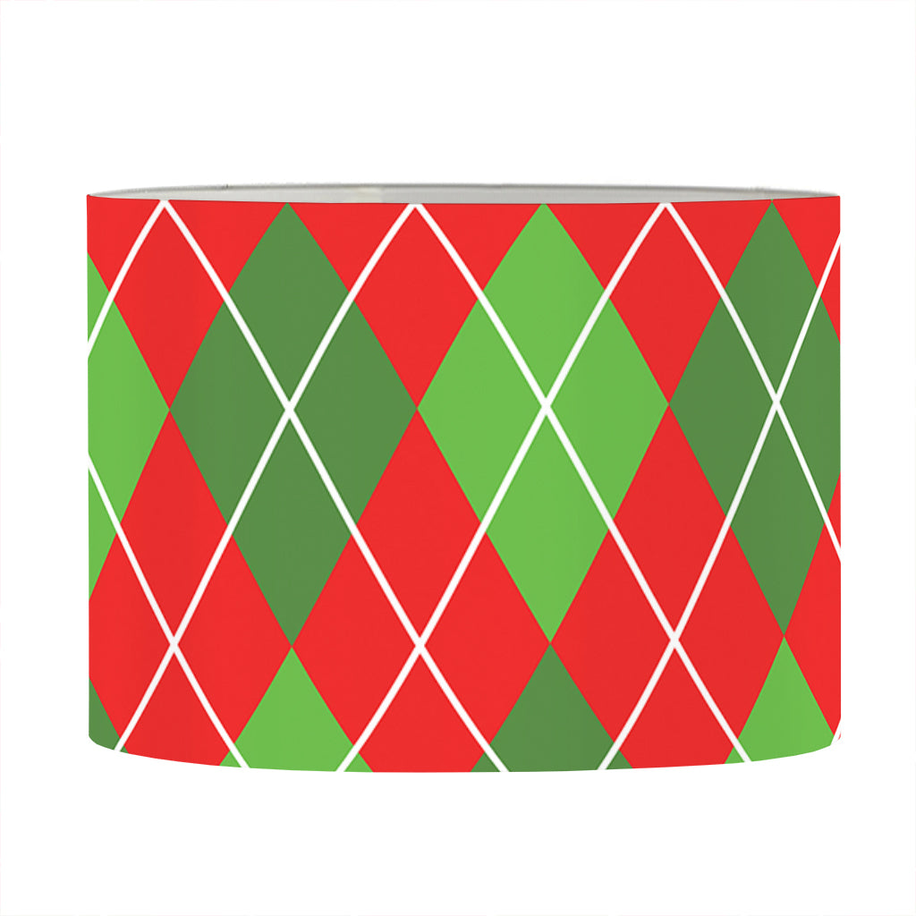 Red And Green Argyle Pattern Print Drum Lamp Shade