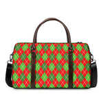 Red And Green Argyle Pattern Print Duffle Bag
