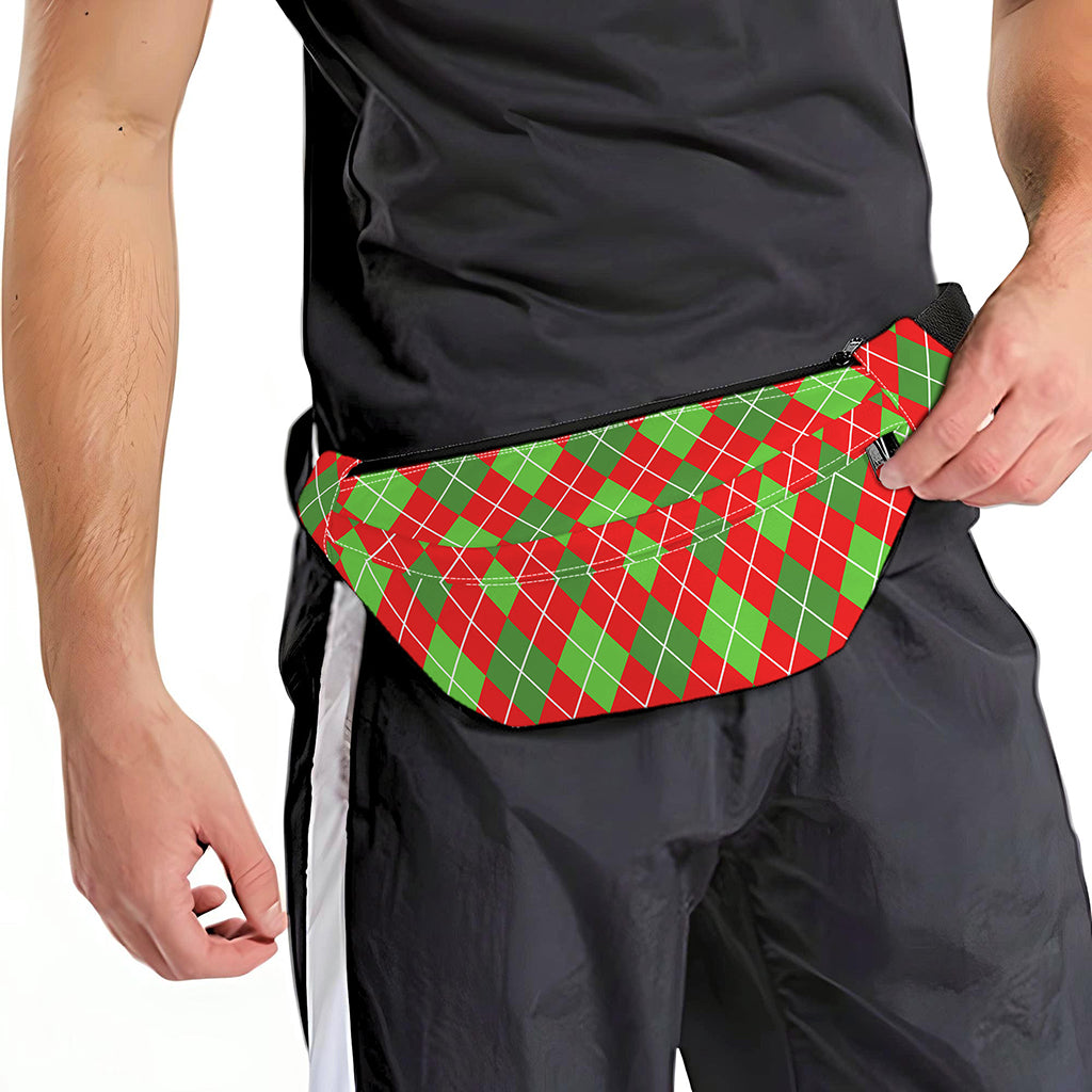 Red And Green Argyle Pattern Print Fanny Pack