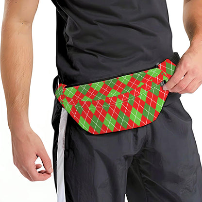 Red And Green Argyle Pattern Print Fanny Pack
