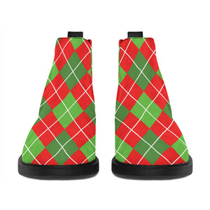 Red And Green Argyle Pattern Print Flat Ankle Boots