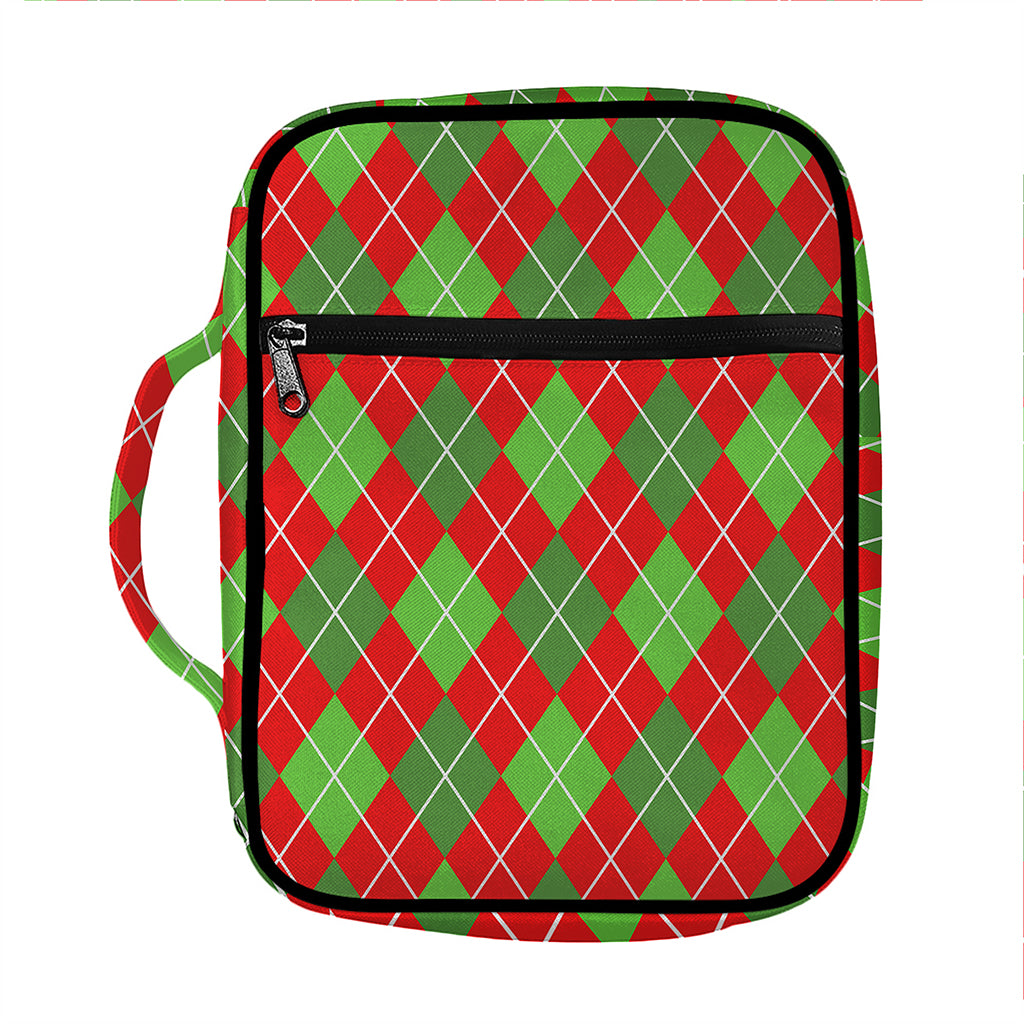 Red And Green Argyle Pattern Print Front Pocket Bible Bag