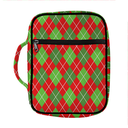 Red And Green Argyle Pattern Print Front Pocket Bible Bag