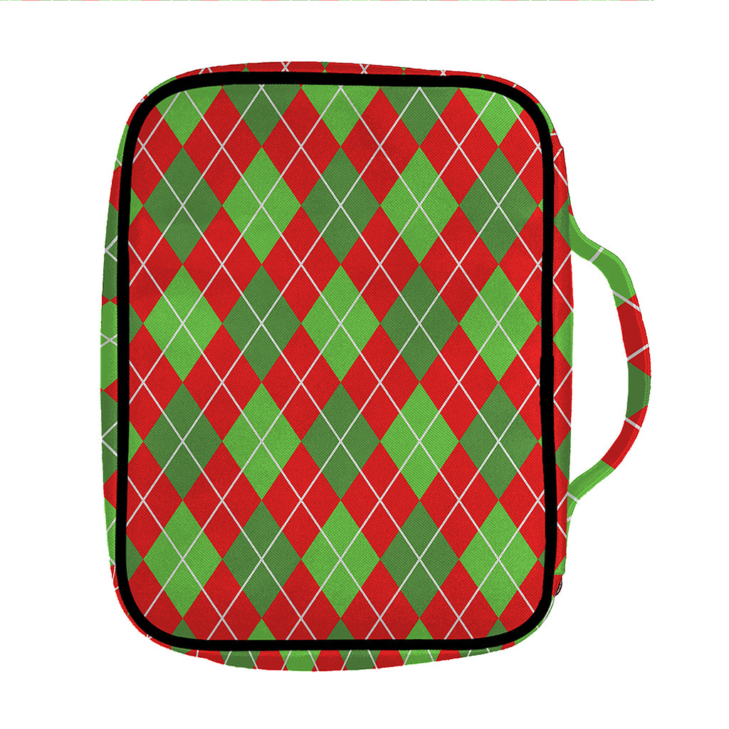 Red And Green Argyle Pattern Print Front Pocket Bible Bag
