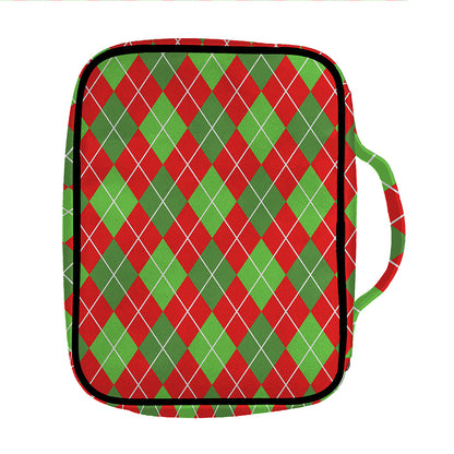 Red And Green Argyle Pattern Print Front Pocket Bible Bag