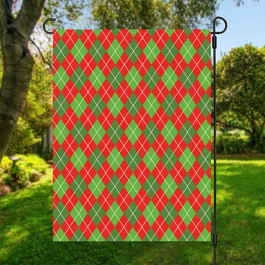 Red And Green Argyle Pattern Print Garden Flag