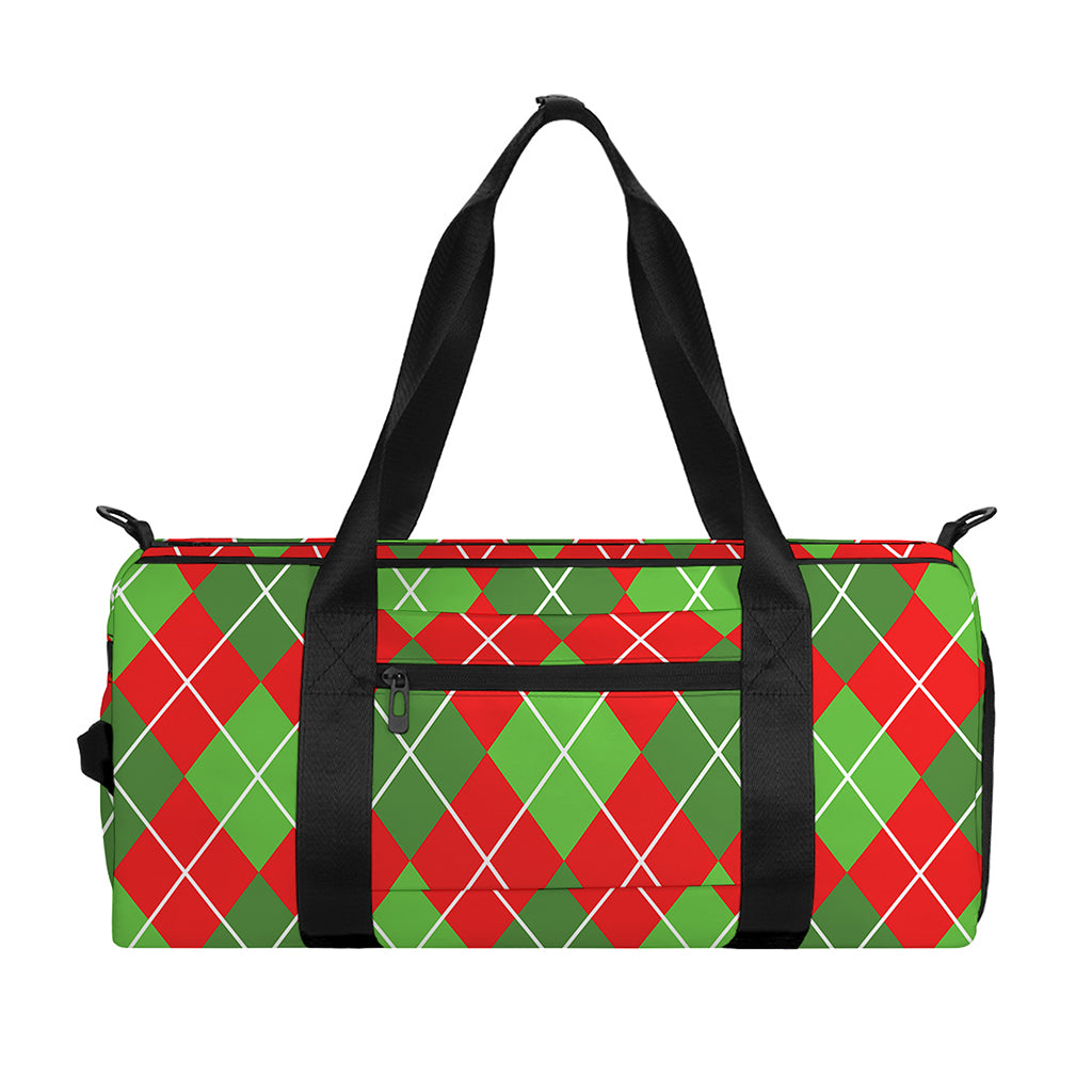 Red And Green Argyle Pattern Print Gym Bag