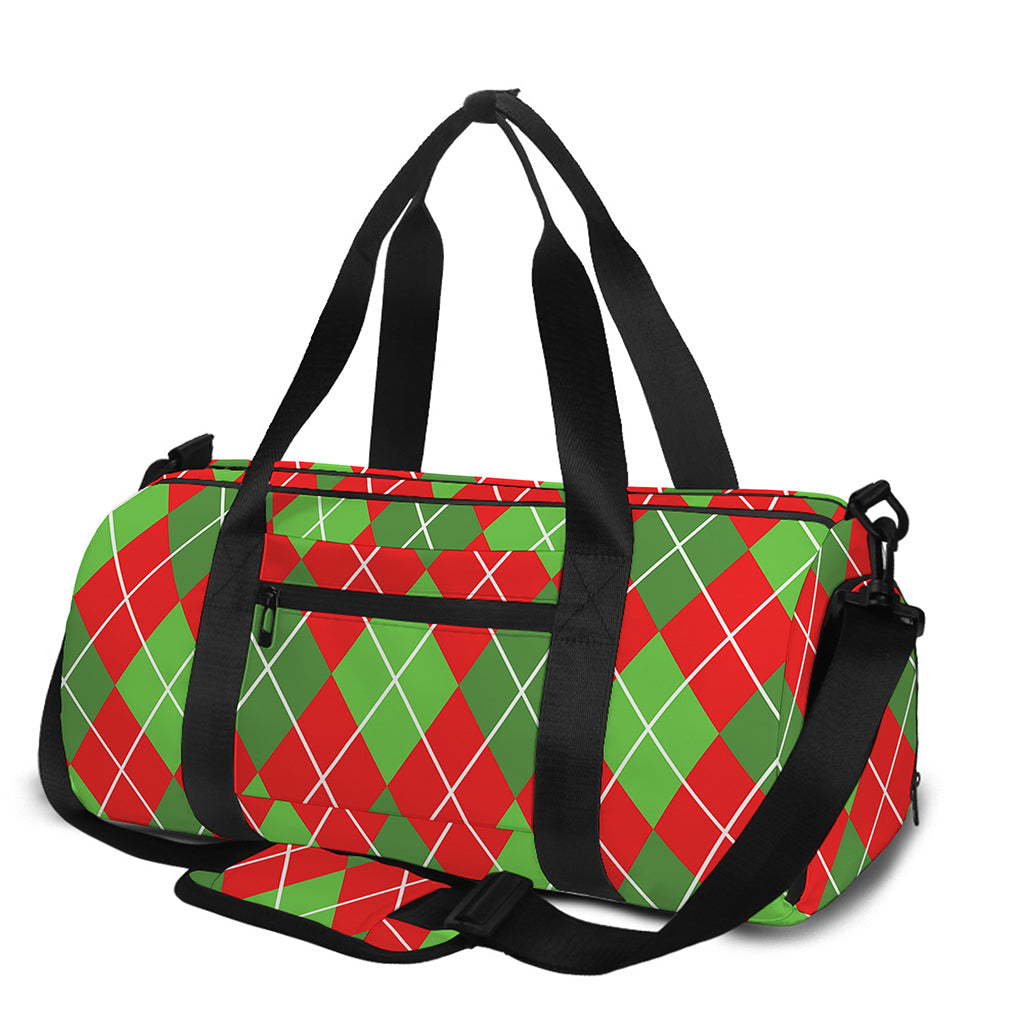 Red And Green Argyle Pattern Print Gym Bag