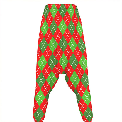 Red And Green Argyle Pattern Print Hammer Pants