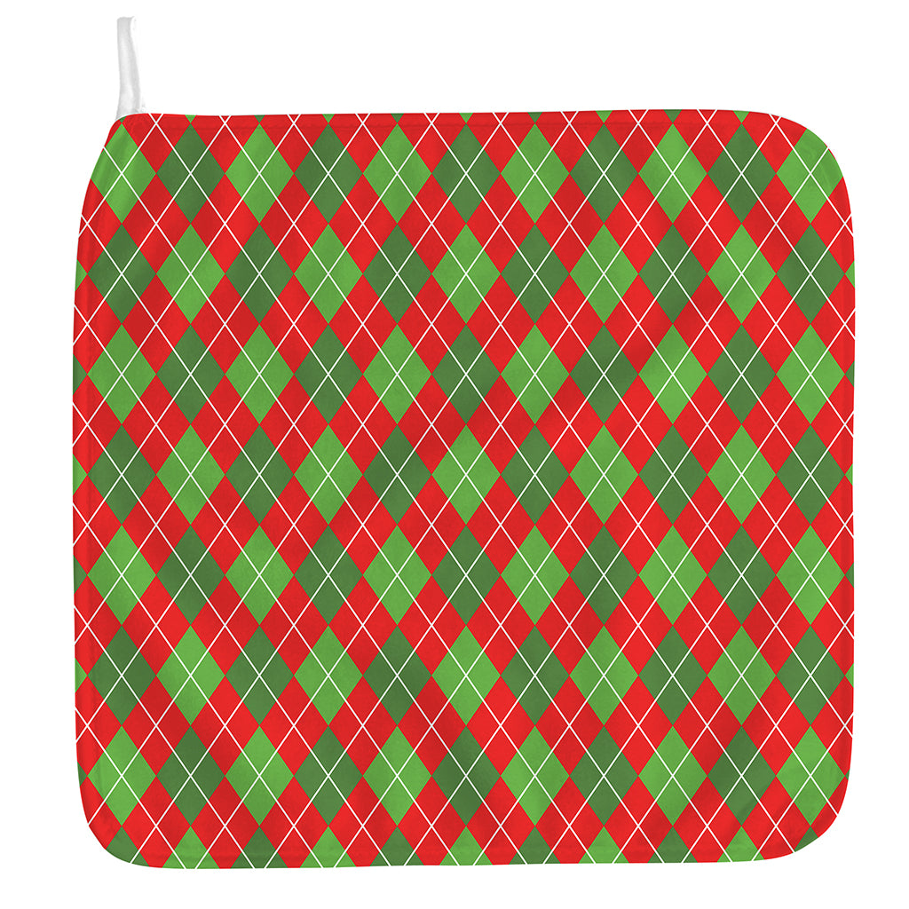 Red And Green Argyle Pattern Print Hand Towel