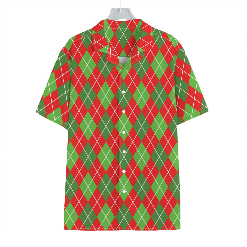 Red And Green Argyle Pattern Print Hawaiian Shirt