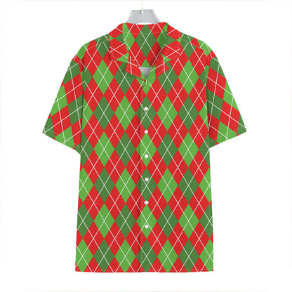 Red And Green Argyle Pattern Print Hawaiian Shirt