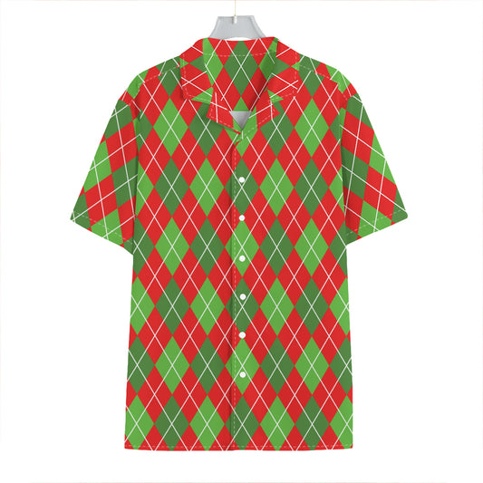 Red And Green Argyle Pattern Print Hawaiian Shirt