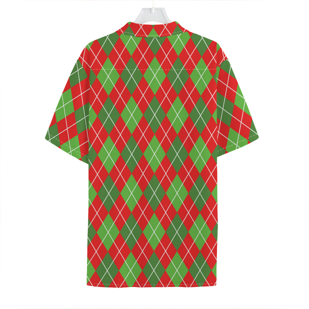 Red And Green Argyle Pattern Print Hawaiian Shirt