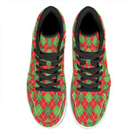 Red And Green Argyle Pattern Print High Top Leather Sneakers