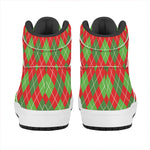 Red And Green Argyle Pattern Print High Top Leather Sneakers