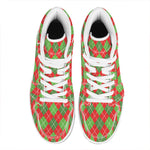Red And Green Argyle Pattern Print High Top Leather Sneakers