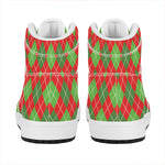 Red And Green Argyle Pattern Print High Top Leather Sneakers