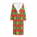 Red And Green Argyle Pattern Print Hooded Bathrobe