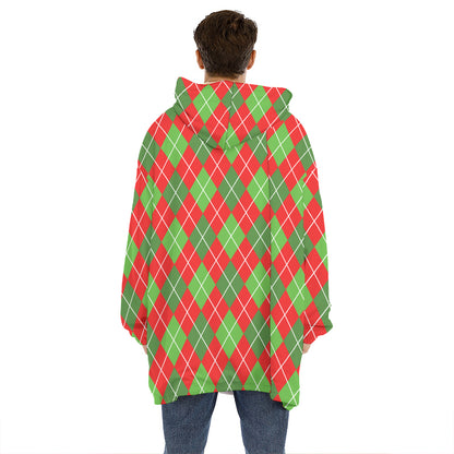 Red And Green Argyle Pattern Print Hoodie Blanket