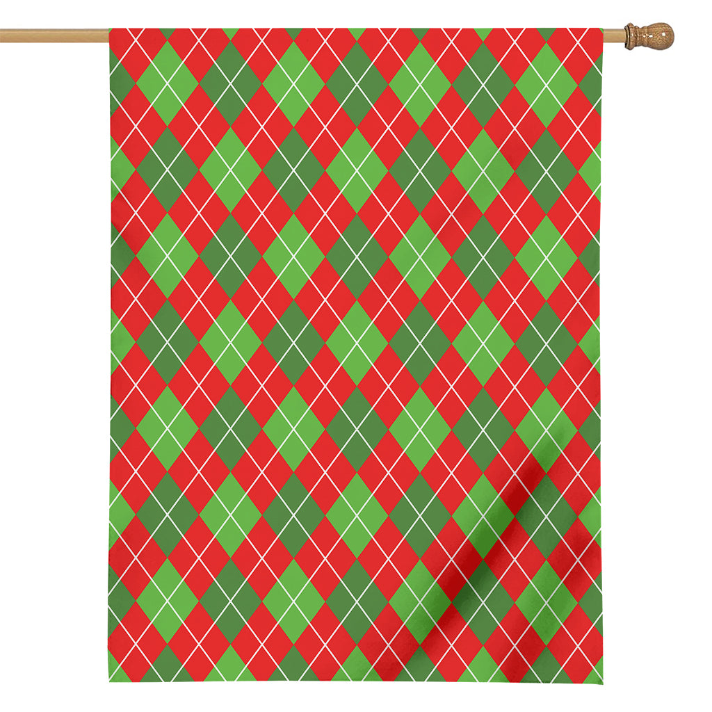 Red And Green Argyle Pattern Print House Flag