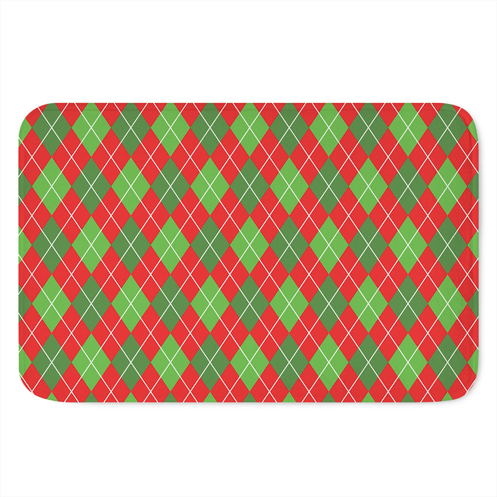 Red And Green Argyle Pattern Print Indoor Door Mat