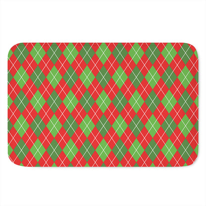 Red And Green Argyle Pattern Print Indoor Door Mat