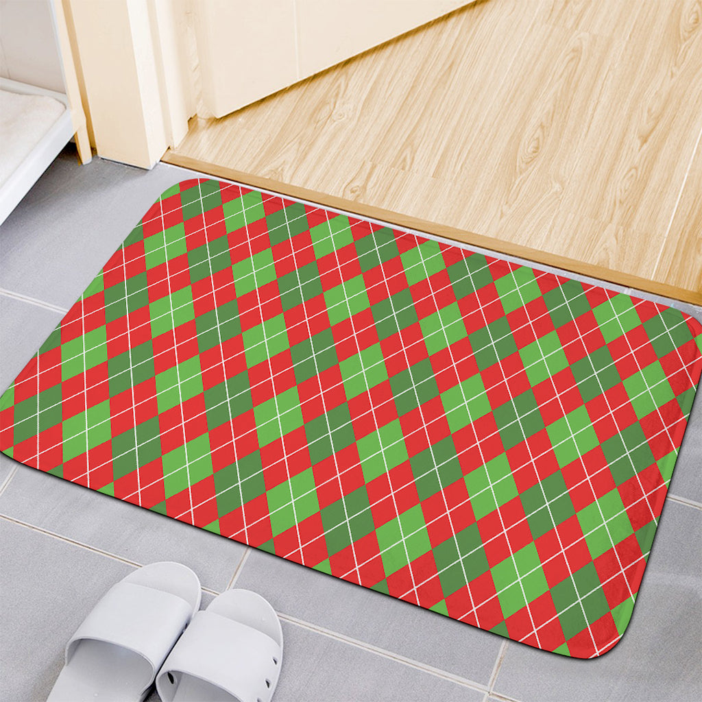 Red And Green Argyle Pattern Print Indoor Door Mat