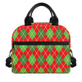 Red And Green Argyle Pattern Print Insulated Lunch Bag