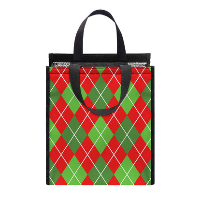 Red And Green Argyle Pattern Print Insulated Lunch Tote